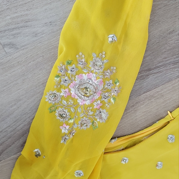 Yellow and Pink Embellished Palazzo Pants - Picture 9 of 9
